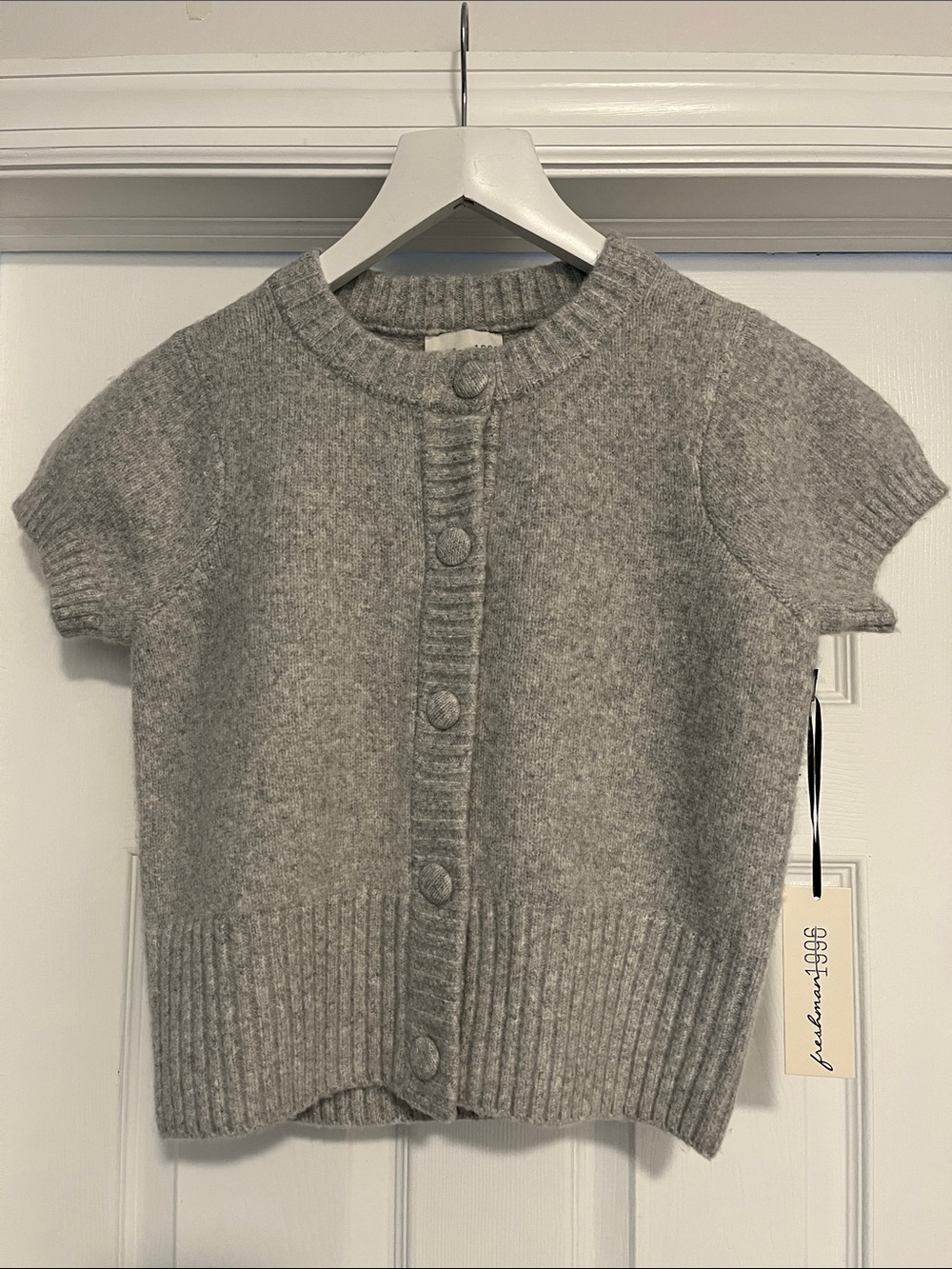 Short-Sleeve Button Front Knit Top - Gray
